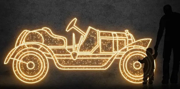 Eco Fix 2D LED voiture Laurin-Klement FC, 335 × 150 × 60 cm, blanc chaud, debout, impression 3D