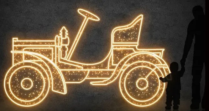 Eco Fix 2D LED pour voiture Peugeot type 69, 290 × 175 × 60 cm, blanc chaud, sur pied, impression 3D