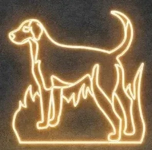 Eco Fix 2D chien lumineux LED, 123 × 137 × 60 cm, blanc chaud, debout, imprimé en 3D, aluminium