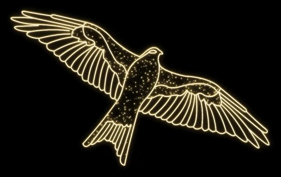 Eco Fix 2D LED lumière aigle en vol, suspendu, 170 × 78 × 4 cm, blanc chaud, imprimé en 3D, or
