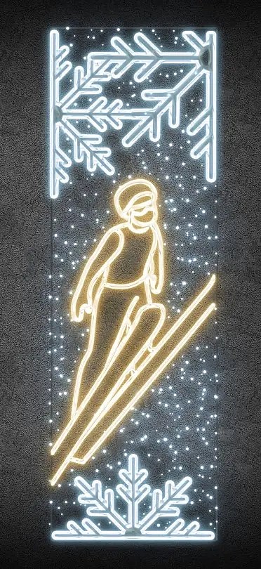 Easy Fix Bannière lumineuse 2D LED sauteur à ski, 80 × 247 cm, blanc chaud et glacé, décor pour l'éclairage public, aluminium