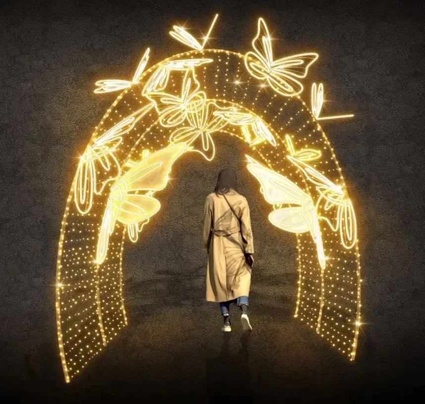 Tunnel lumineux LED 3D, 210 × 300 × 400 cm, blanc chaud avec Flash