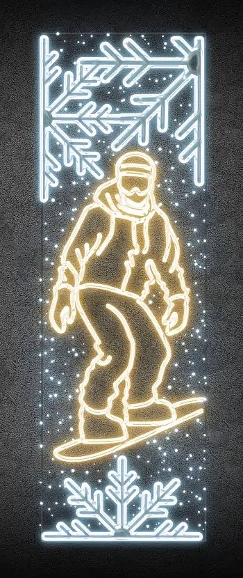 Easy Fix Bannière lumineuse 2D LED snowboarder, 80 × 247 cm, blanc chaud et glacé, décor pour l'éclairage public, aluminium