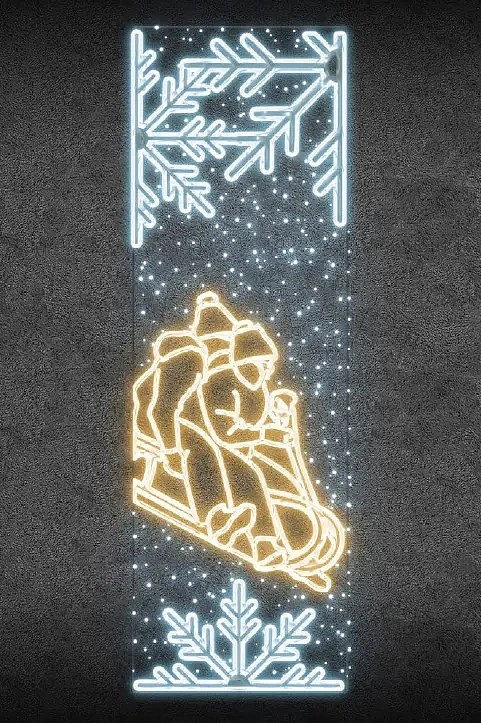 Easy Fix 2D LED light banner sledge, 80 × 247 cm, blanc chaud et glacé, décor pour l'éclairage public, aluminium