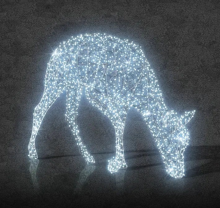 Cerf lumineux 3D LED avec tête inclinée, 250 cm, blanc glacé, 24 V, 98,2 W, 91 kg, 3 pièces