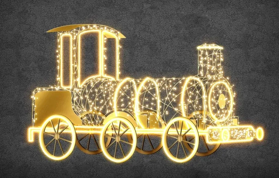Eco Fix Locomotive lumineuse 3D LED, 300 × 180 × 90 cm, blanc chaud, sur pied, aluminium
