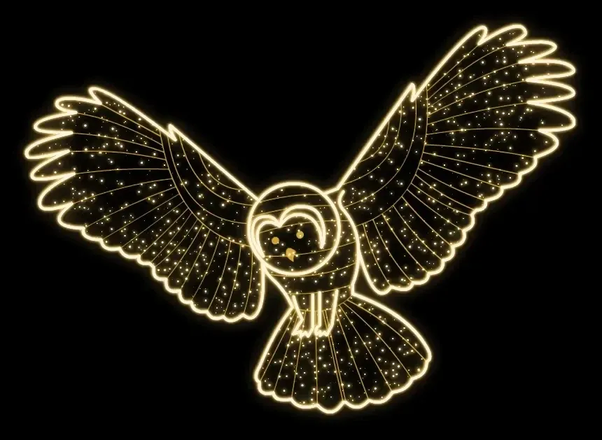 Eco Fix 2D LED hibou en vol, suspendu, 225 × 165 × 5 cm, blanc chaud, imprimé en 3D, doré