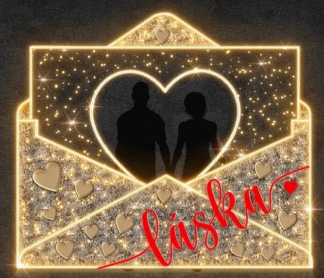 Enveloppe d'amour éclairée par LED 2D, 325 × 280 cm, blanc chaud, debout, imprimée en 3D, aluminium