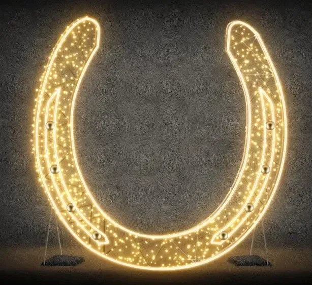 Fer à cheval 2D LED, 220 × 220 cm, blanc chaud, sur pied, impression 3D