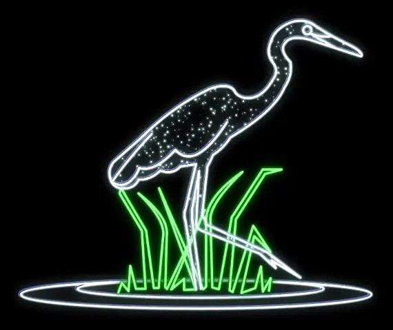 Easy Fix 2D LED light heron, blanc glacé, 135 × 140 × 60 cm, debout, imprimé en 3D, aluminium