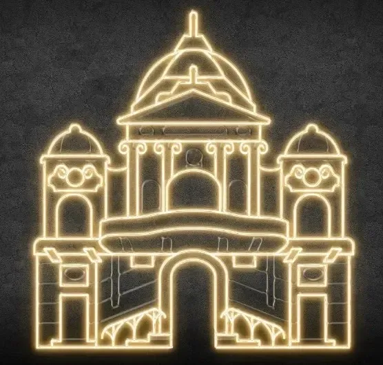 Bâtiment lumineux LED en 2D – théâtre, 350 × 380 cm, sur pied, impression 3D, aluminium