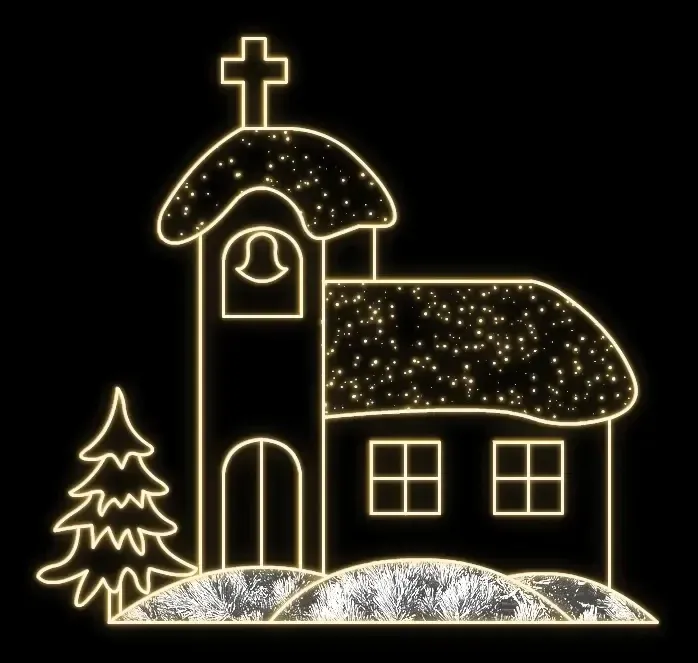 Eco Fix 2D Église lumineuse à LED, 265 × 250 cm, blanc chaud, sur pied, imprimée en 3D, aluminium