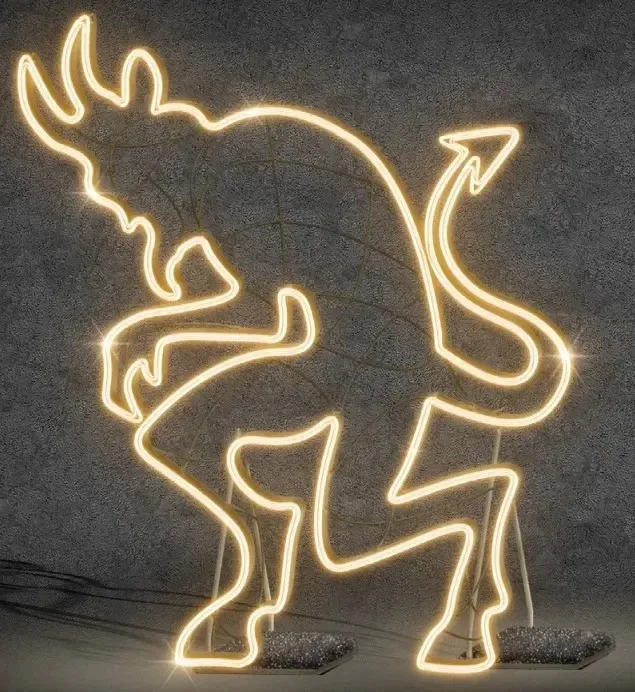 Diable lumineux 2D LED, 152 × 180 cm, blanc chaud, sur pied