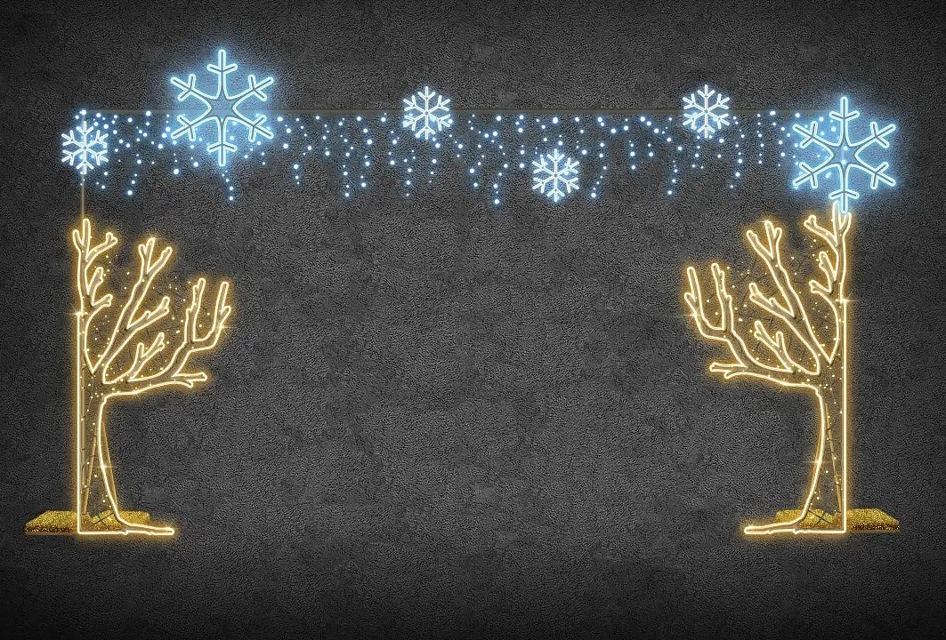 Eco Fix Cadre lumineux LED 2D avec demi-arbres, 500 × 300 cm, blanc chaud et glacé, sur pied, impression 3D