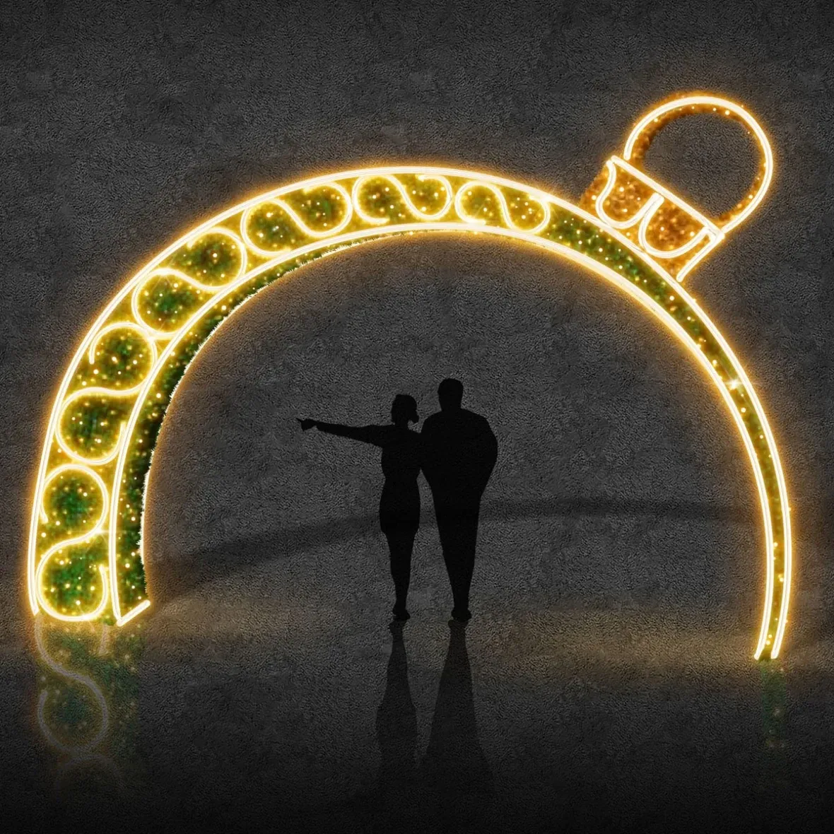 Easy Fix 3D LED ornement de portail vert, 500 × 285 cm, blanc chaud avec Flash, sur pied, aluminium