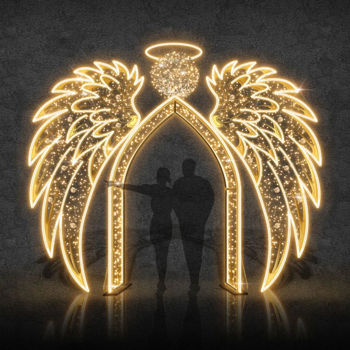 Portail lumineux 3D à LED avec ailes, 405 × 350 × 50 cm, blanc chaud, 36 V et 24 V, 160 W, 10 pièces