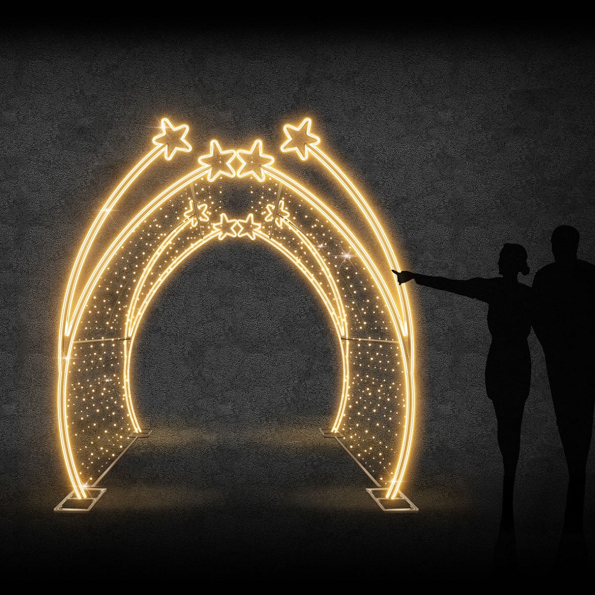 Eco Fix Tunnel lumineux LED 3D avec étoiles, 250 × 200 × 500 cm, blanc chaud avec Flash, aluminium