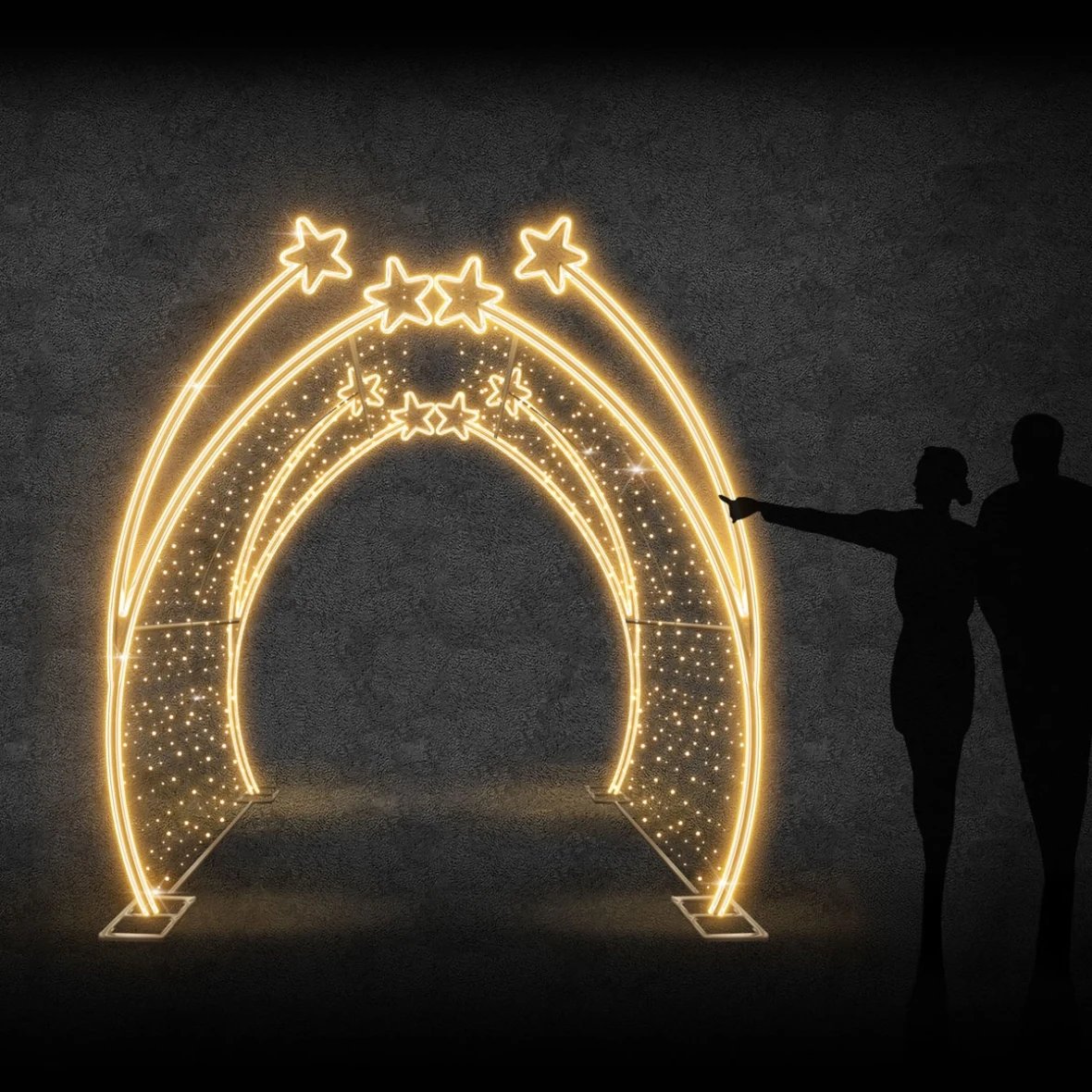 Eco Fix Tunnel lumineux LED 3D avec étoiles, 250 × 200 × 500 cm, blanc chaud avec Flash, aluminium