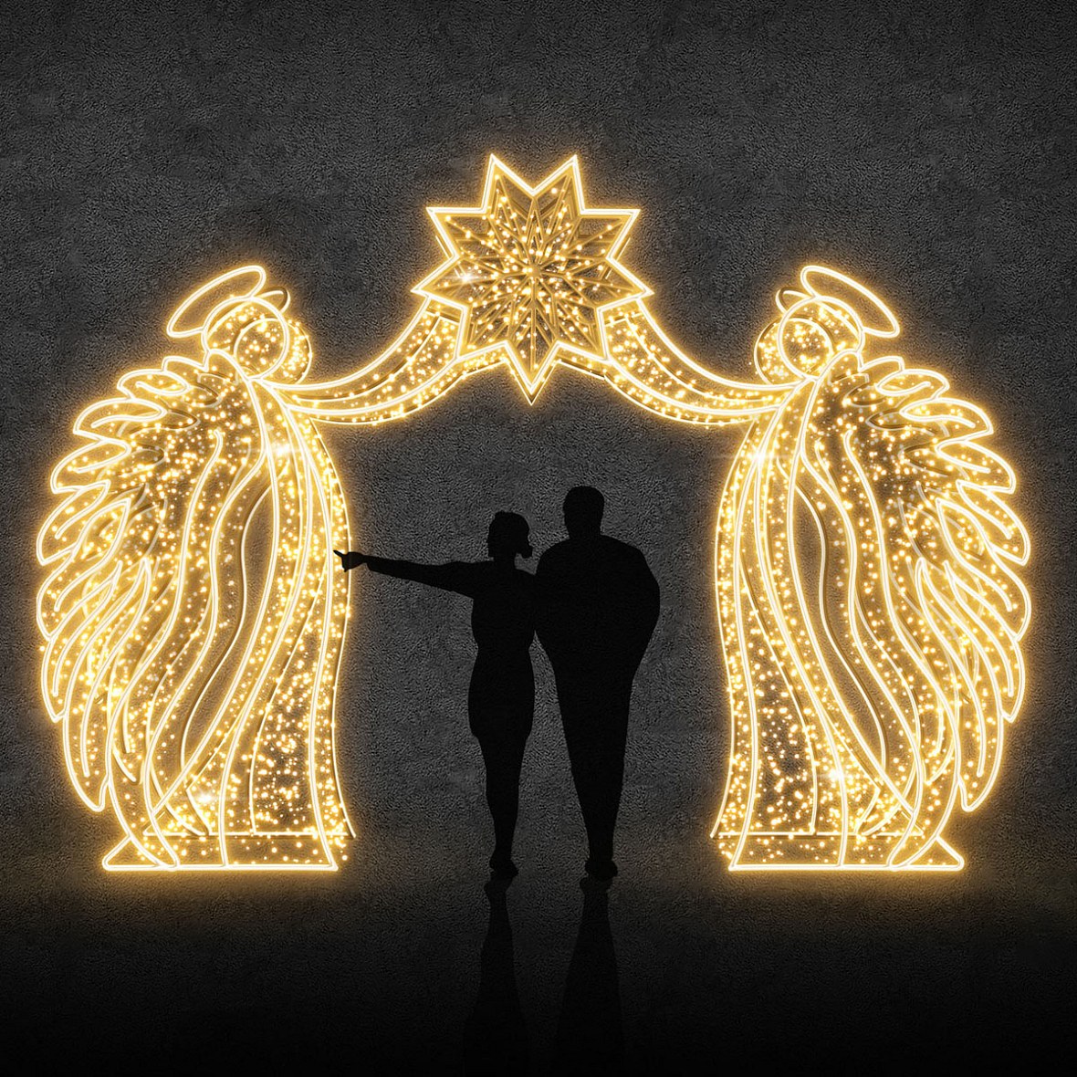 Portique lumineux Eco Fix 3D LED « Anges », composé de 12 éléments, 500 × 360 × 35 cm, blanc chaud, aluminium