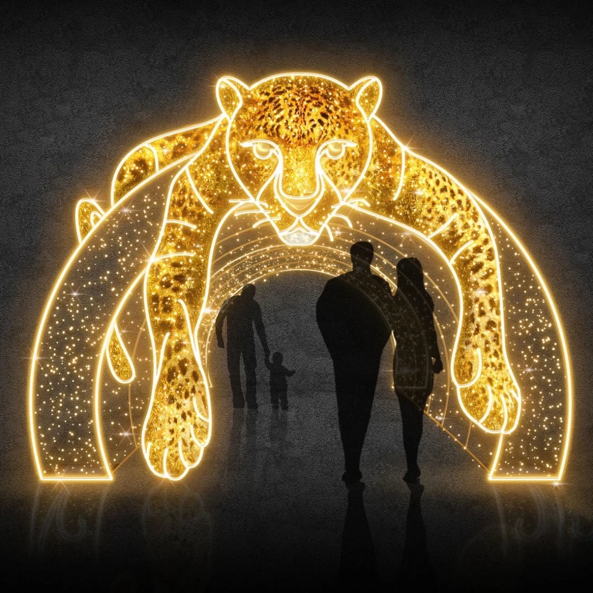 Eco Fix Portail lumineux 3D LED Léopard, 490 × 370 cm, blanc chaud, aluminium