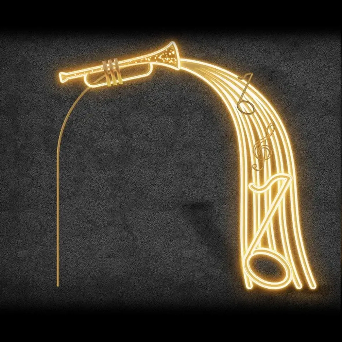 Eco Fix 2D : front de tunnel lumineux à LED avec tube et partition musicale, modèle sur pied, 245 × 260 × 4 cm, blanc chaud, impression 3D