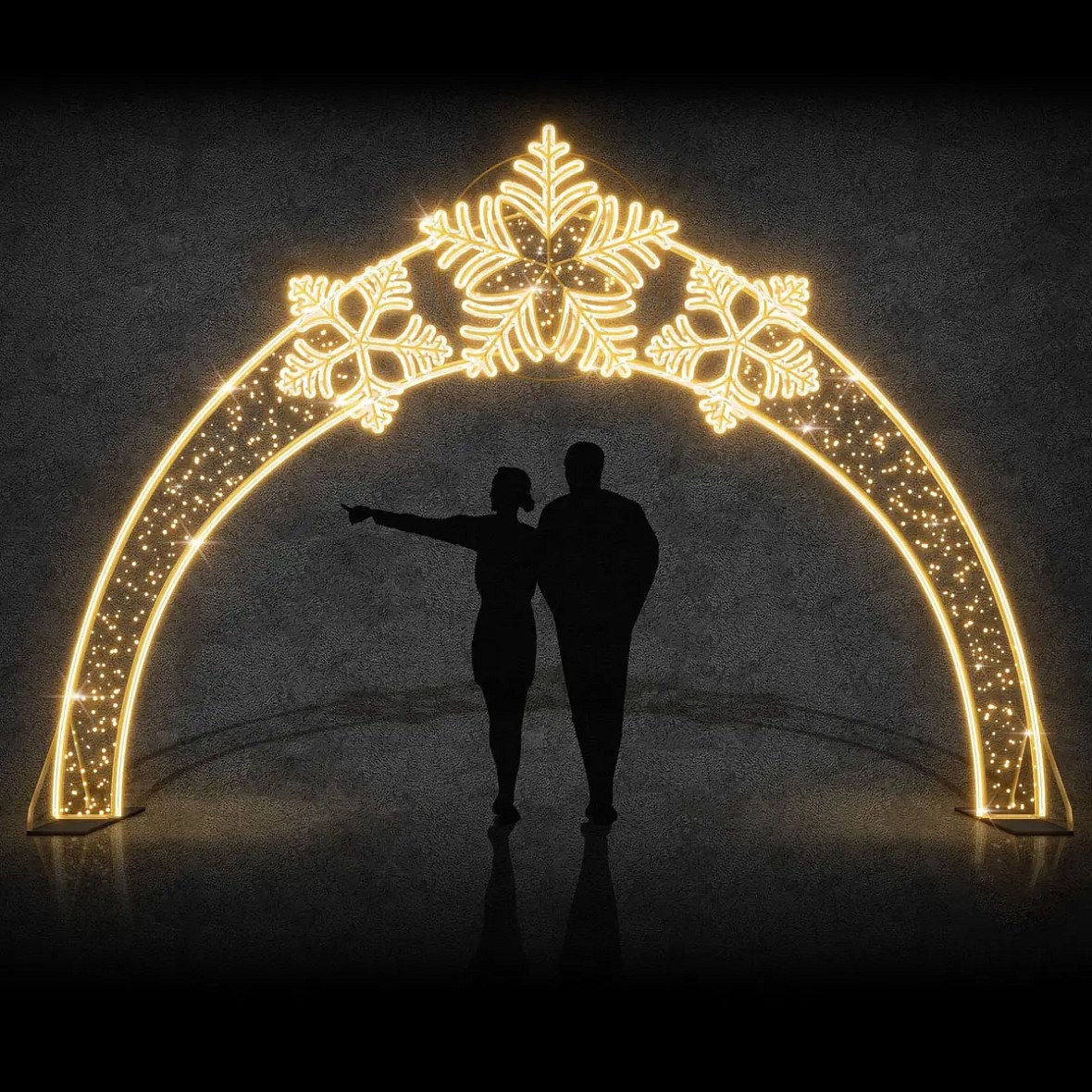 Porte lumineuse Easy Fix 2D LED 2 paillettes DZ151W et 1 paillette DZ508W, sur pied, 410 × 280 cm, blanc chaud, aluminium
