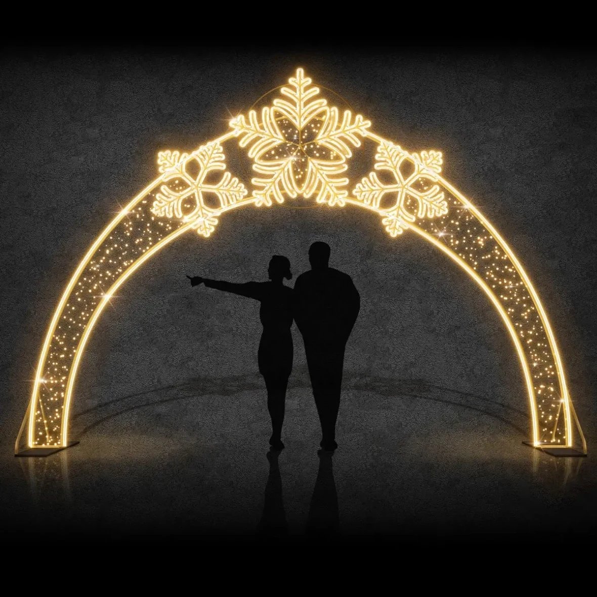 Porte lumineuse Easy Fix 2D LED 2 paillettes DZ151W et 1 paillette DZ508W, sur pied, 410 × 280 cm, blanc chaud, aluminium