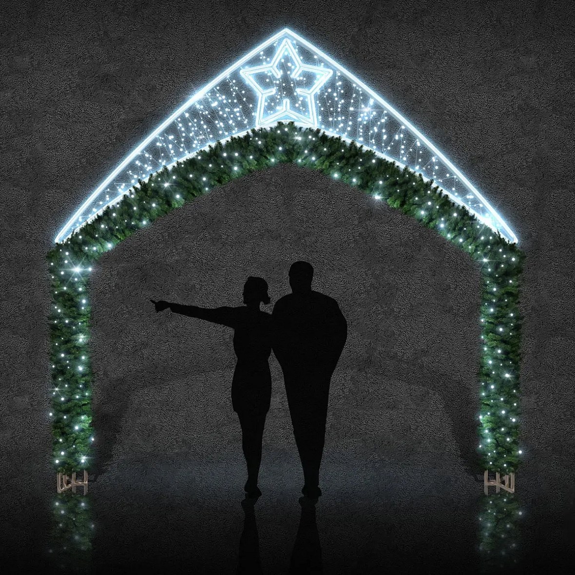 Easy Fix Portail lumineux 2D LED avec 1 étoile d'anis, debout, 350 × 360 cm, blanc glacier, aluminium