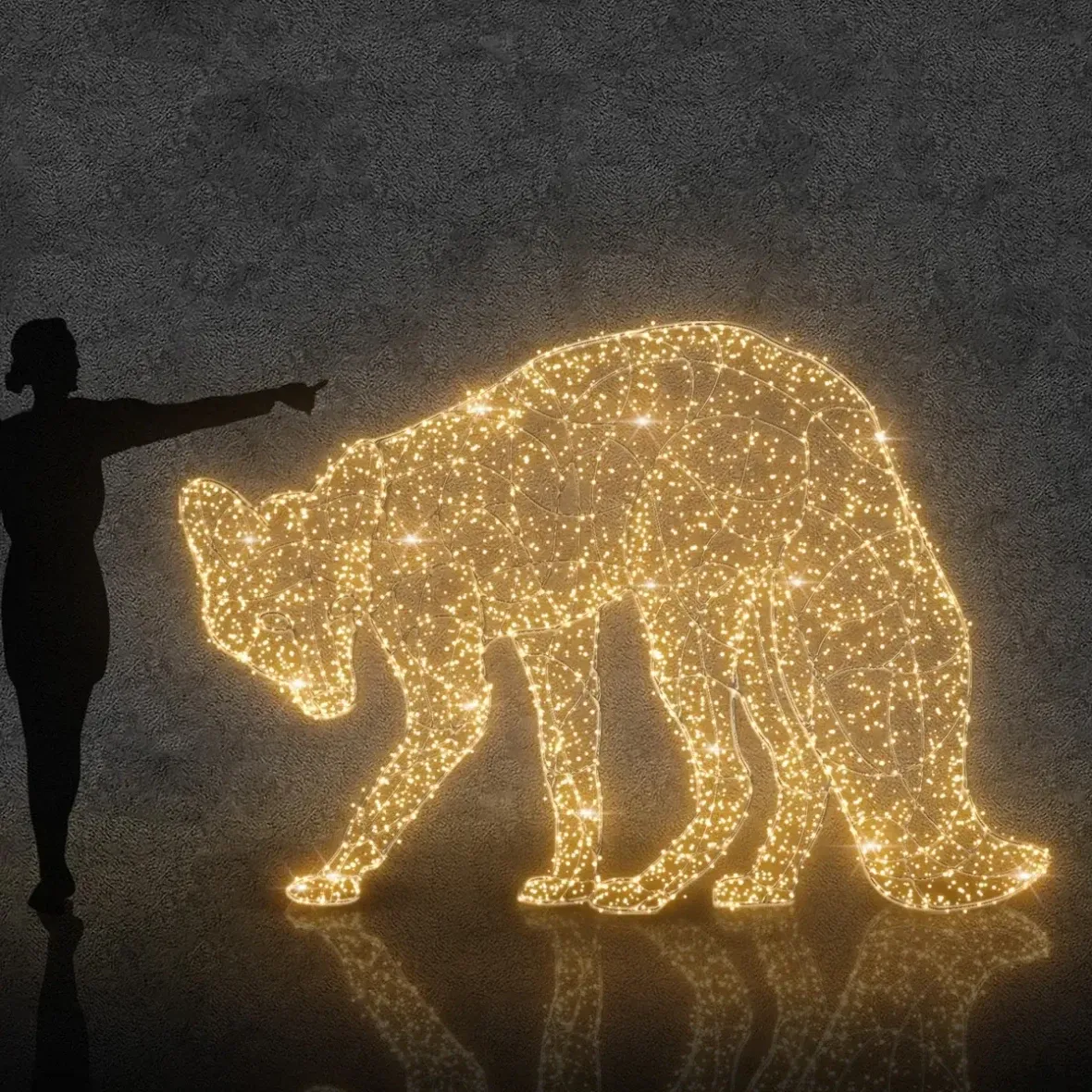 Renard lumineux Eco Fix 3D LED, 150 × 170 × 90 cm, blanc chaud avec Flash, aluminium