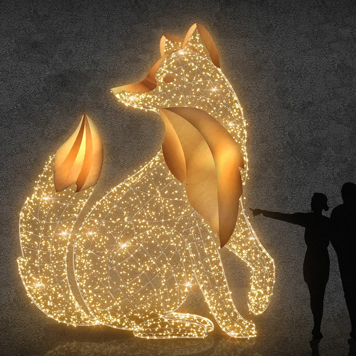 Renard assis 3D LED blanc chaud 350 cm, aluminium