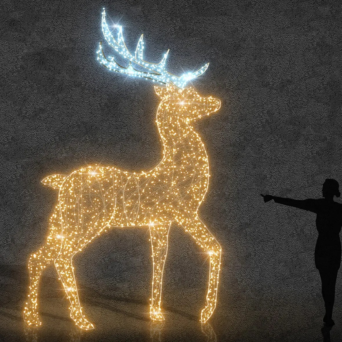 Eco Fix 3D LED cerf lumineux 400 cm, blanc chaud et glacé, aluminium