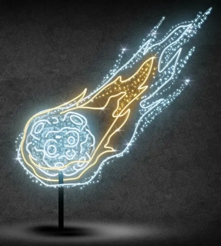 Eco Fix 2D LED meteor light, 300 × 300 × 60 cm, blanc glacé et blanc chaud, sur pied, imprimé en 3D, aluminium