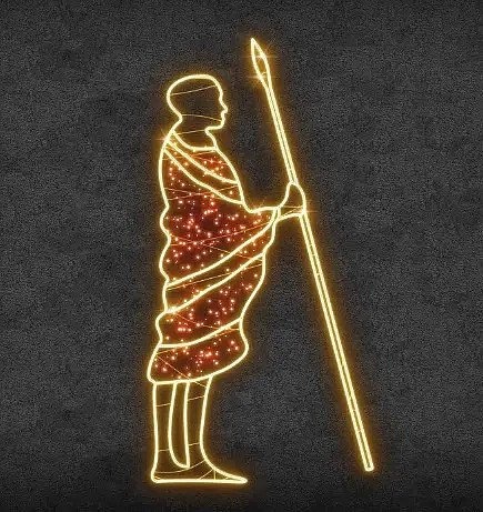 Eco Fix 2D LED figure lumineuse africaine, 114 × 225 cm, blanc chaud, debout, impression 3D