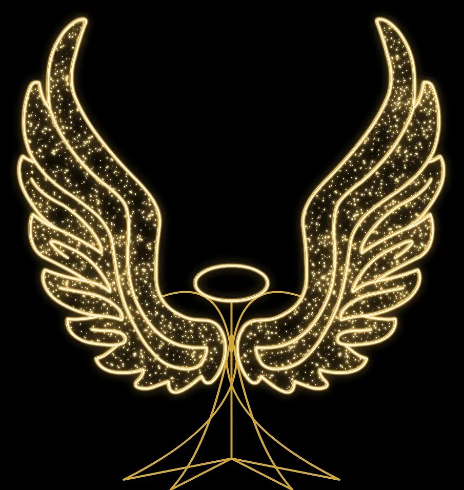 Eco Fix 2D LED Ailes d'ange, 250 × 260 cm, blanc chaud avec cristal, debout, aluminium