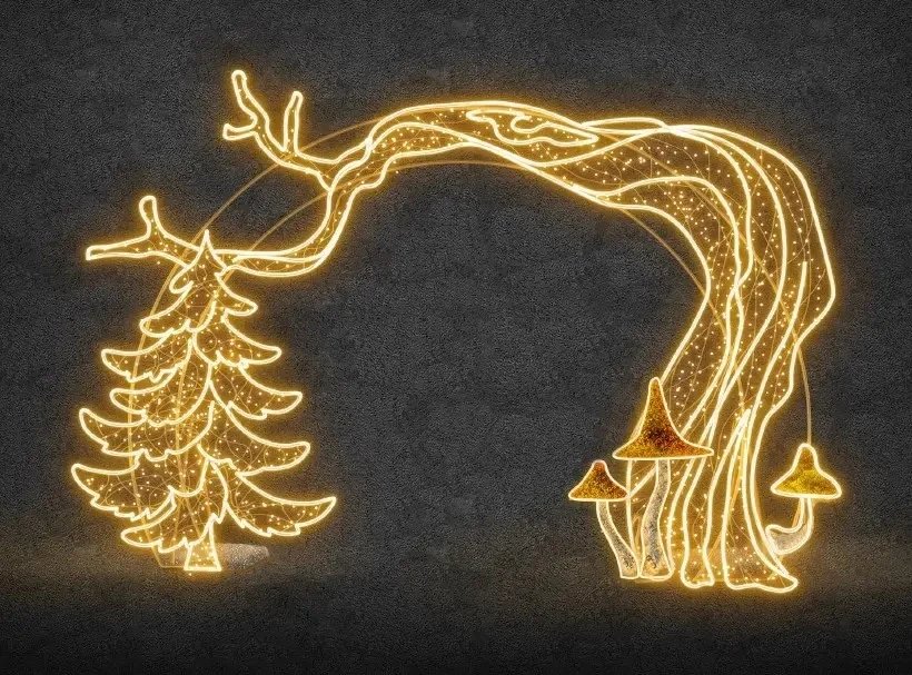 Eco Fix Passerelle lumineuse 2D LED avec éponges et arbres, debout, 650 × 400 × 99 cm, blanc chaud, debout, impression 3D