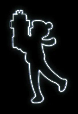 Eco Fix Décor LED 2D, garçon avec cadeau, 100 × 150 × 3 cm, blanc glacé, suspension, impression 3D