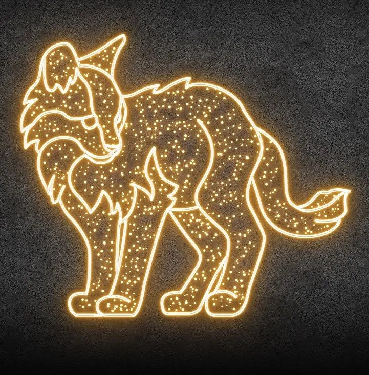 Eco Fix 2D LED Wild Cat Light, 125 × 145 × 60 cm, blanc chaud, sur pied, imprimé en 3D, aluminium