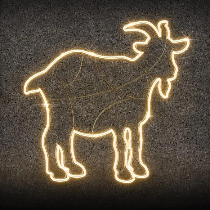 Chèvre lumineuse 2D LED, 138 × 135 cm, blanc chaud, sur pied, aluminium