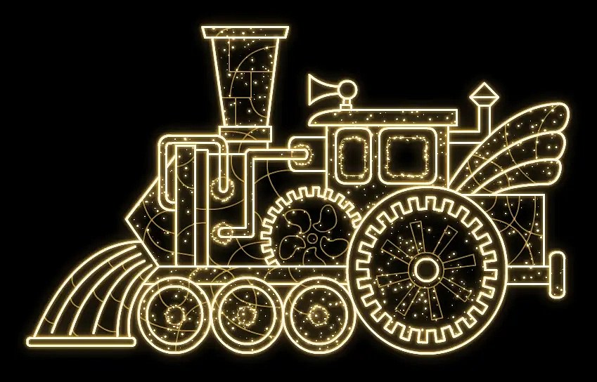 Locomotive Easy Fix 2D LED, 500 × 280 × 61 cm, blanc chaud, sur pied, impression 3D