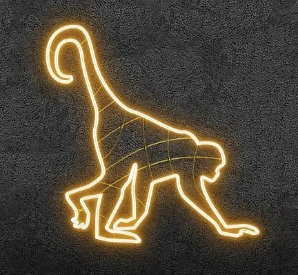Eco Fix Singe lumineux 2D LED, marchant, suspendu, 113 × 102 × 3 cm, blanc chaud, imprimé en 3D, doré