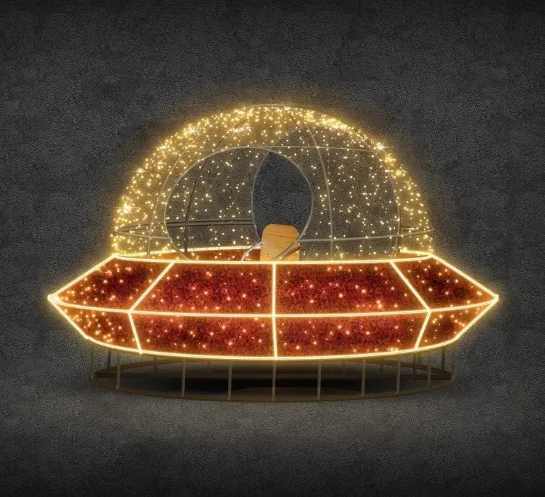 Eco Fix 3D LED light UFO, 230 × 180 × 230 cm, blanc chaud, sur pied, aluminium