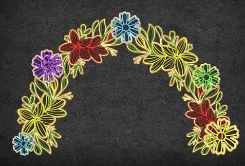 Fleurs lumineuses 2D LED, plastique coloré, 540 × 340 cm, blanc chaud, debout, imprimées en 3D, aluminium
