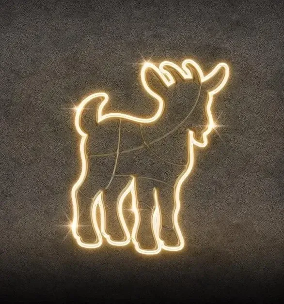 Chèvre lumineuse 2D LED, 90 × 110 cm, blanc chaud, sur pied, aluminium