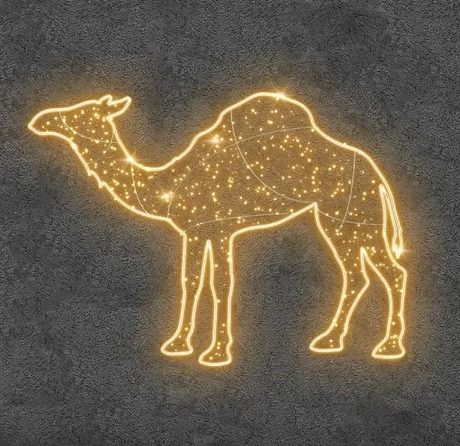 Eco Fix 2D LED Light Camel, 240 × 175 cm, blanc chaud, sur pied, imprimé en 3D, aluminium