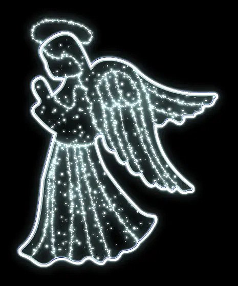 Eco Fix Ange lumineux 2D LED, debout, 150 × 185 × 62 cm, blanc glacé, imprimé en 3D, transparent