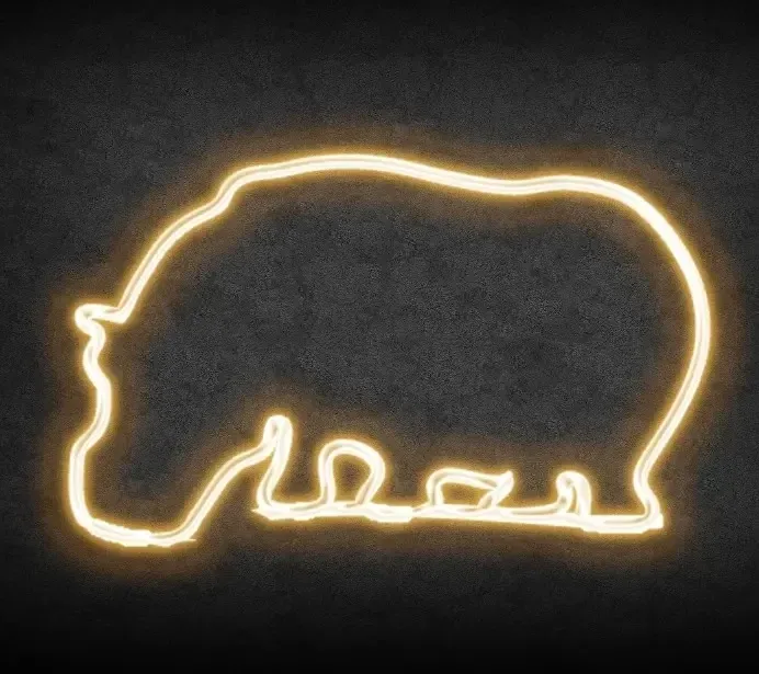 Eco Fix 2D LED hippo, 220 × 130 cm, blanc chaud, sur pied, imprimé en 3D, aluminium