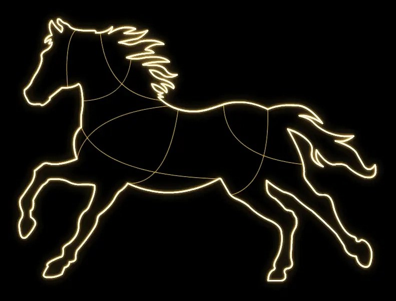 Cheval de lumière Easy Fix 2D LED, 205 × 145 × 60 cm, blanc chaud, debout, imprimé en 3D, aluminium
