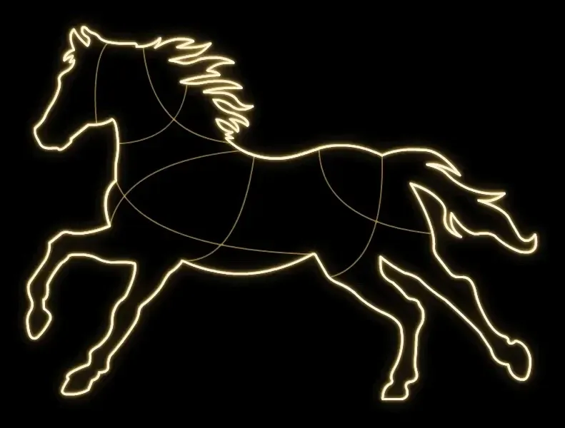 Cheval de lumière Eco Fix 2D LED, 300 × 217 × 60 cm, blanc chaud, debout, imprimé en 3D, aluminium