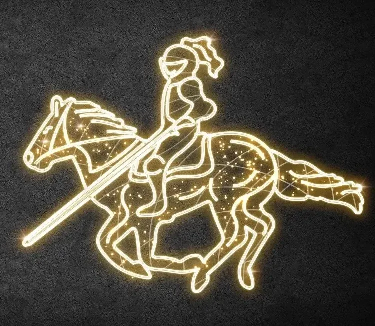 Eco Fix Cheval lumineux 2D LED, tournoi, 320 × 230 cm, blanc chaud, debout, imprimé en 3D, aluminium