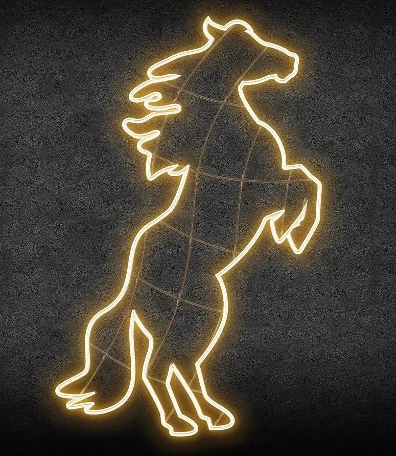 Cheval lumineux Easy Fix 2D LED, ascendant, 195 × 310 cm, blanc chaud, debout, imprimé en 3D, aluminium